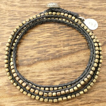 【送料無料】amp japan(アンプジャパン)「GIMME SHELTER」コレクション11ah-113blackbrass beads 3rap bracelet & necklace(ブラス ビーズ 3ラップ ブレスレット ネックレス)真鍮,蝋引き紐,シルバー925