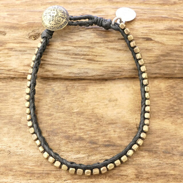 amp japan(アンプジャパン)「GIMME SHELTER」コレクション11ah-126blackbrass beads waxed cord bracelet(ブラス ビーズ ワックス コード ブレスレット)真鍮,蝋引き紐,シルバー925