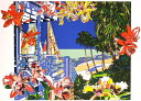 鈴木英人「理想的なバハマのテラス」 -AN IDEAL TERRACE IN BAHAMA-1992年 リトグラフ 額付版画作品国内 送料無料