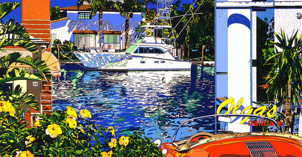 鈴木英人「マイアミの碧い運河」 -DEEP BLUE CANAL IN MIAMI-1993年 シルクスクリーン 額付版画作品 
