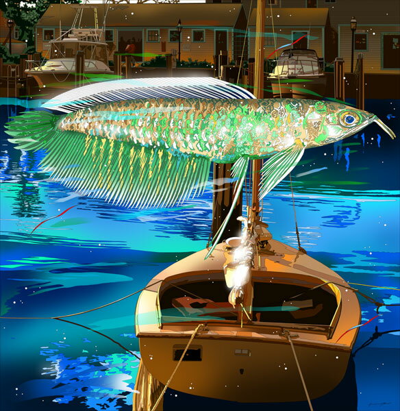 新作 鈴木英人「キーボード フィッシュ」 -KEYBOARD FISH- 2011年 EMグラフ 額付版画作品 