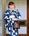 浴衣 レディース 3点セット(浴衣/帯/下駄) 紺 白 ベー...