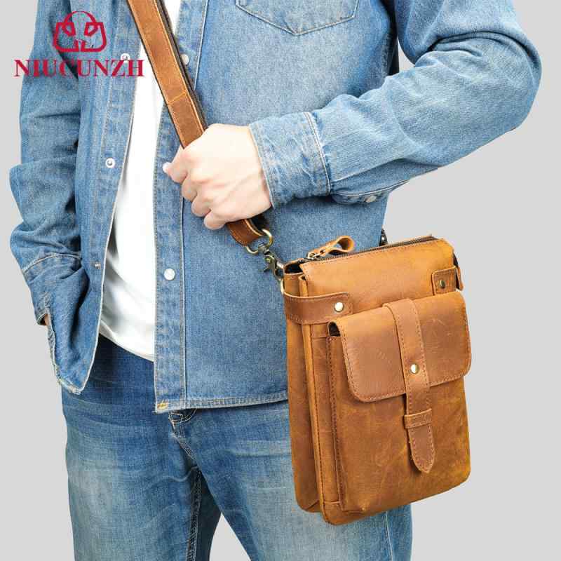 ショルダーバッグ メンズ 縦型 斜め掛け 本革 牛革 クレイジーホースレザー 小さめ ミニバッグ カジュアル デイリーユース 日常使い 通勤 レトロ 丈夫 耐摩耗 9インチPC収納 ブラウン