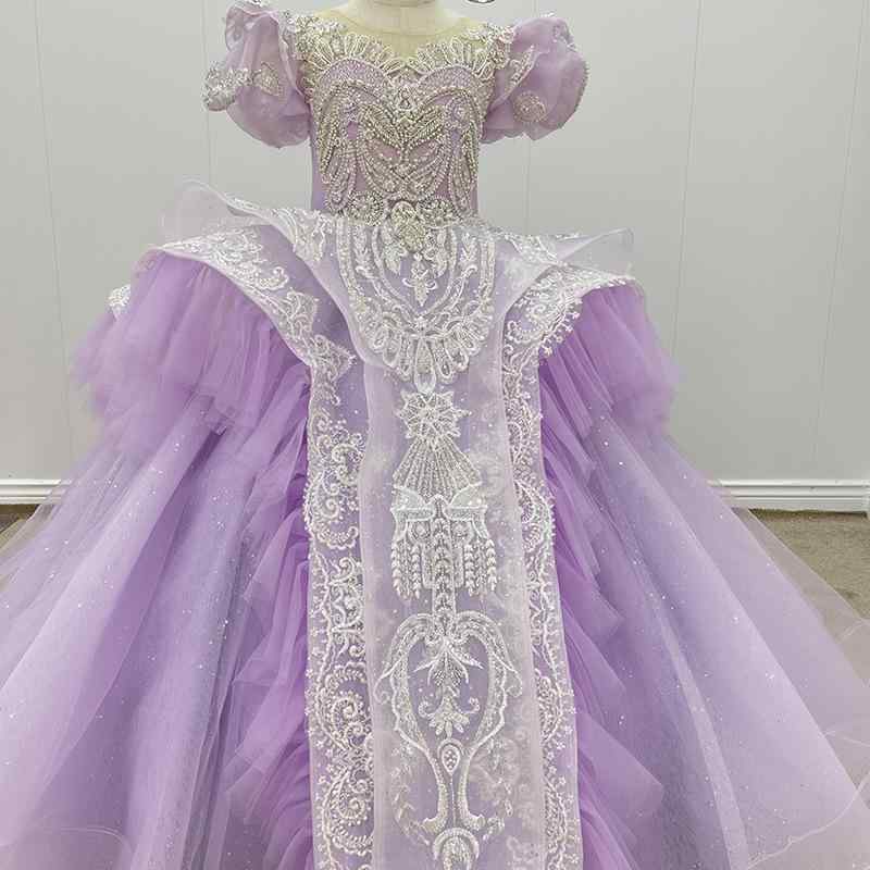 プリンセスドレス 女の子 フォーマルドレス 結婚式 発表会 フラワーガール ピアノ発表会 ステージ衣装 セレモニー ロング丈 トレーン ポリエステル繊維 高級感 豪華 子供用 キッズ(x2)