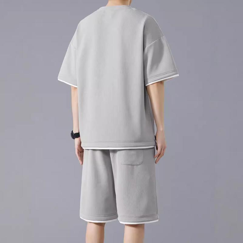 スポーツウェア メンズ 接触冷感 吸汗速乾 半袖 Tシャツ ゆったり オーバーサイズ 上下セット ショートパンツ ハーフパンツ 薄手 ポリエステル ワッフル生地 カジュアル 部屋着 トレーニングウェア