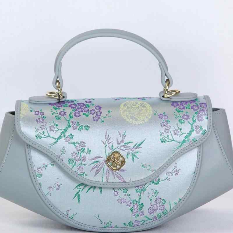 バッグ レディース 中華風 桑蚕シルク 宋錦織物 ハンドバッグ ショルダーバッグ 斜め掛けバッグ サドルバッグ 横長 スクエア 普段使い フォーマル マグネット開閉式 内ポケット付き 孔雀青