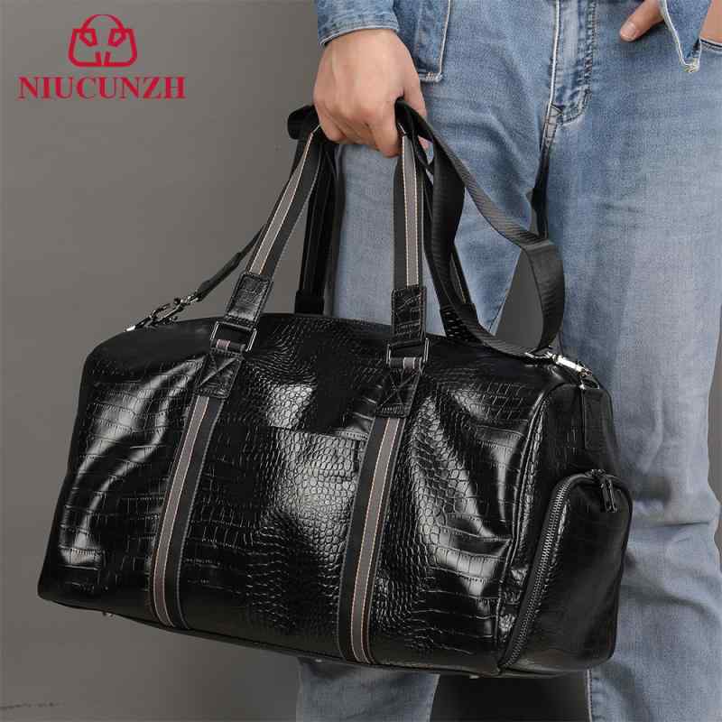 ボストンバッグ メンズ レディース クロコダイル柄 牛革 本革 レザー ハンドバッグ 乾湿分離 独立シューズポケット 防水 耐摩耗 旅行 ジム フィットネス ビジネス出張 黒