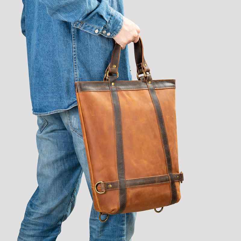 ハンドバッグ メンズ トップグレインカウレザー 本革 牛革 レザー 大容量 PC収納 手提げ鞄 欧米レトロ風 日常使い ビジネス 通勤 カジュアル ダークブラウン ブラウン