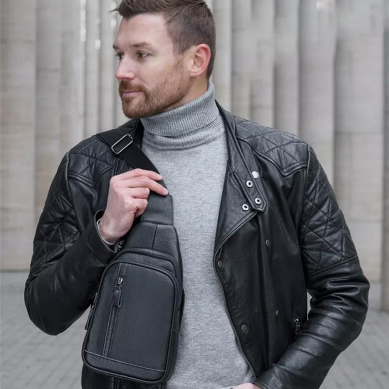 メンズ ショルダーバッグ 本革 牛革 防水 耐摩耗 大容量 高級感 個性的 トレンド 多機能 斜めがけ ボディバッグ 日常使い タウンユース カジュアル 黒