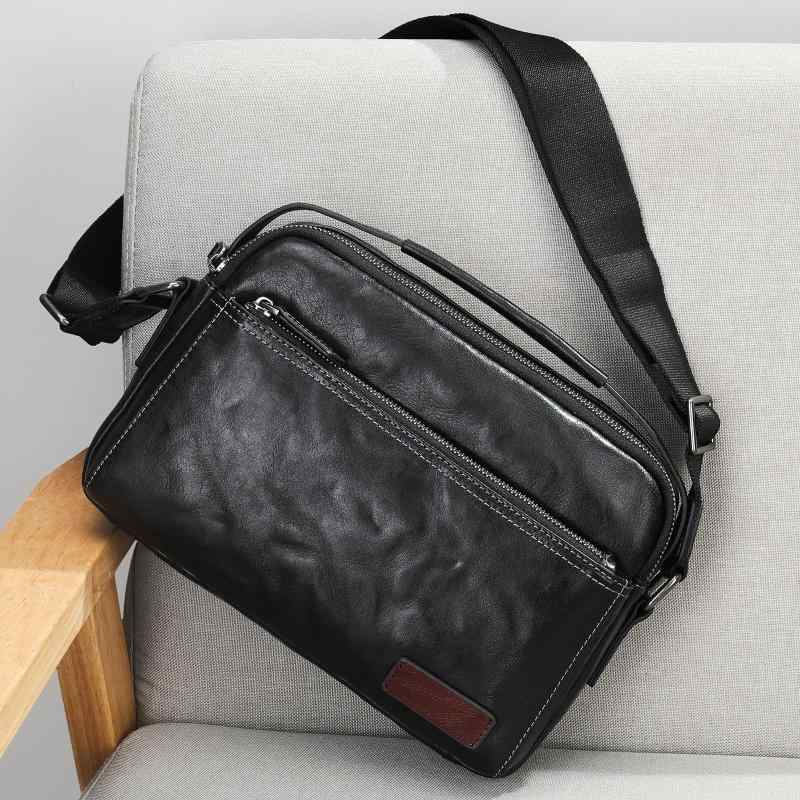 ショルダーバッグ メンズ 斜めがけ 鞄 本革 牛革 ワンショルダー 肩掛け ビジネス 通勤 カジュアル 8インチPC収納 防水 耐摩耗性 大容量 ステッチ 無地 ブラック