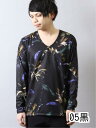 シェラック/SHELLAC フラワーグラフィック Vネック長袖Tシャツ