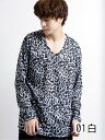 シェラック/SHELLAC 豹柄Vネック長袖Tシャツ