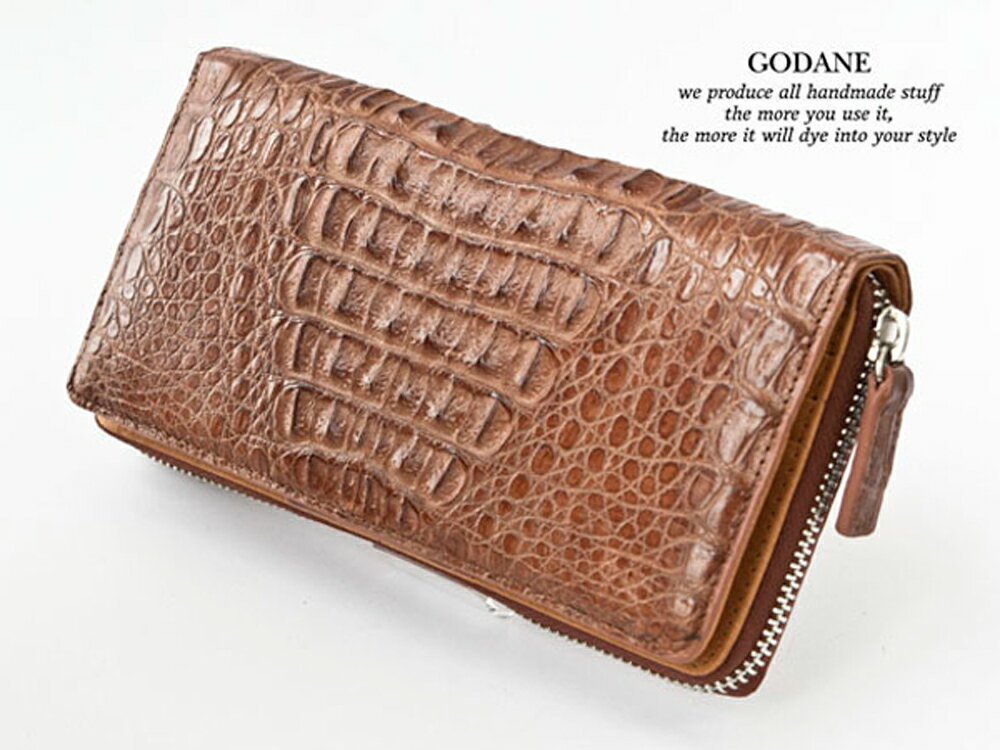 ゴダン 財布 長財布 GODANE ラウンドファスナー カイマン クロコダイル テイルレザー spcw8036cp Light Brown ライトブラウン ワニ革 メンズ財布 プレゼント ギフト 誕生日プレゼント クリスマス ウォレット