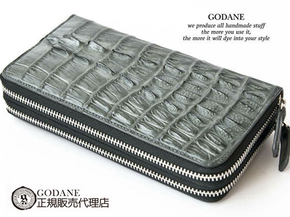 ゴダン 財布 長財布 GODANE ラウンドファスナー カイマン クロコダイル spcw8074cp SilverGray シルバーグレイ グレー ワニ革 メンズ 春財布 クリスマス ギフト 誕生日プレゼント