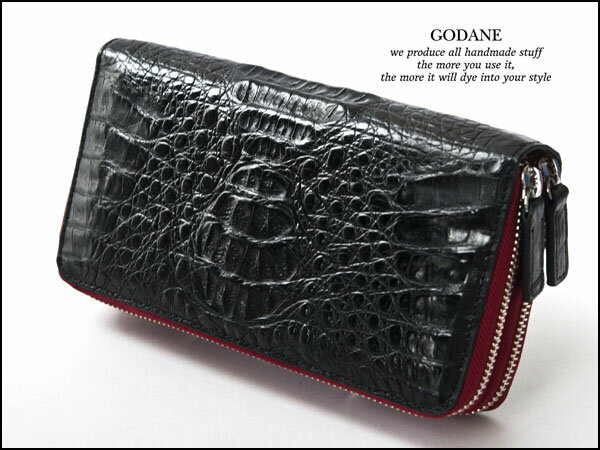 GODANE正規販売代理店！【あす楽】GODANE　(ゴダン) Wラウンド ファスナー カイマン　クロコダイル　財布　spcw8055cp/BKRD ブラック　レッド　 [ワニ革財布][メンズ長財布][誕生日プレゼント]