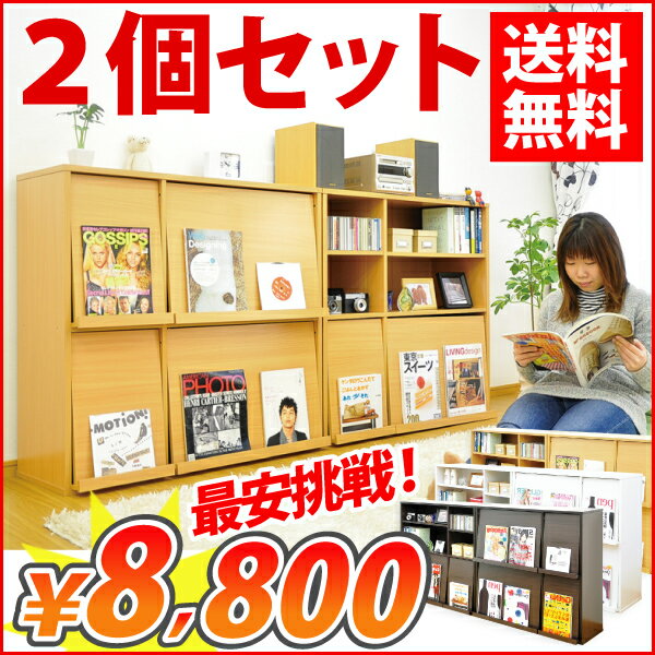 ★楽天ランキング常連本棚！扉付き本棚求めるなら★ 見せる収納ディスプレイラック2個セット 【本棚 扉付き ブックラック フラップラック ディスプレイラック ナチュラル 魅せる収納 隠す収納 収納棚】【OG】【送料無料】送料込み【グランデ】