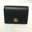 GUCCIグッチGGマーモントコンパクト財布ミニウォレット型押しレザーブラック456126ゴールド金具 【中古】Aランク 美品