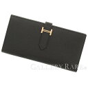 エルメス 長財布 ベアンスフレ マチ有り ブラック×ピンクゴールド金具 ヴォーエプソン C刻印 HERMES 財布 黒wallet