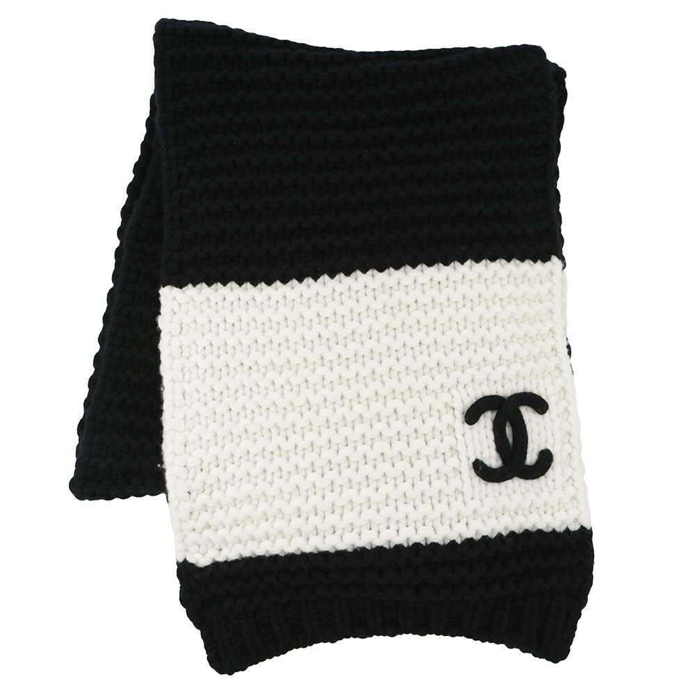 シャネル マフラー ココマーク ローゲージニット カシミヤ CHANEL 黒 白 【安心保証】 【中古】 シャネル マフラー レディース CHANEL