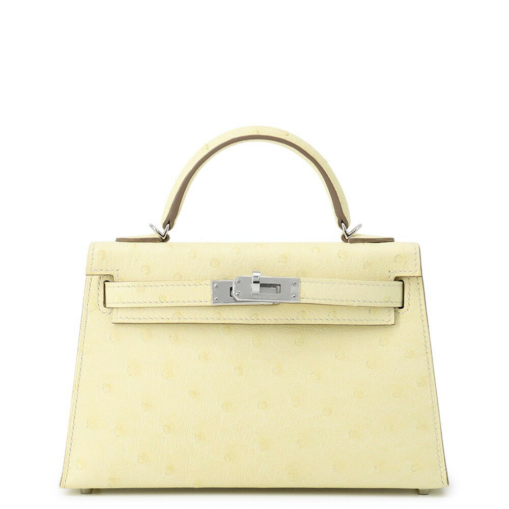 エルメス ハンドバッグ ミニケリー2 外縫い ジョーヌミルトン/シルバー金具 オーストリッチ K刻印 2wayショルダー 【中古】 エルメス バッグ エルメス HERMES BAG