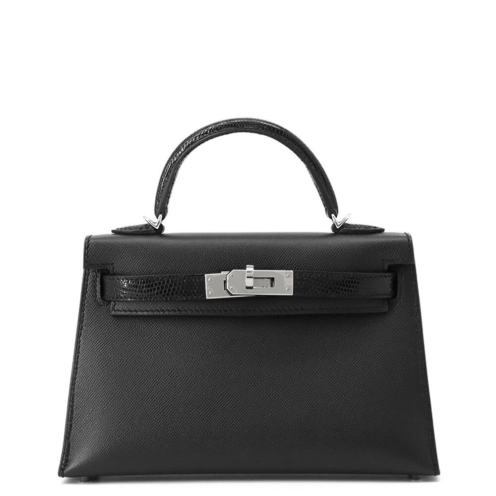 エルメス ミニケリー2 外縫い タッチ ブラック/シルバー金具 リザード/ヴォーマダム W刻印 2wayショルダー 黒 【中古】 エルメス バッグ エルメス HERMES BAG