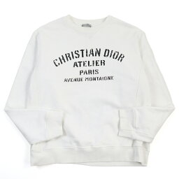 【ドンドン見直し】良品○DIOR ディオール オム 20AW 043J655A0531 ATELIER <strong>アトリエ</strong> コットン100% フロントロゴ Vガゼット クルーネック スウェットシャツ ホワイト L イタリア製 正規品 メンズ【中古】