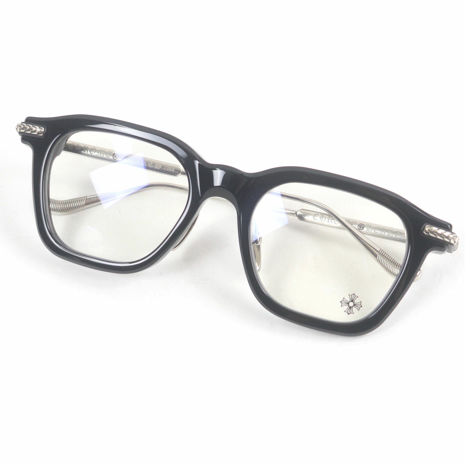 美品□CHROME HEARTS クロムハーツ CUMPTION-A メガネ 眼鏡 アイウェア ブラック シルバー デモレンズ ケース付き メンズオススメ【中古】