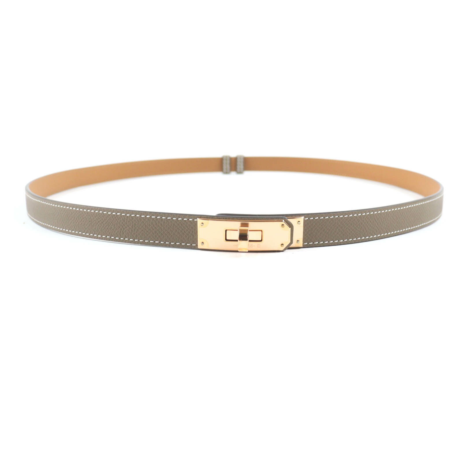 未使用品★HERMES エルメス ケリー 18 エトゥープ ヴォーエプソン ピンクゴールド金具 ベルト TM W刻印 箱・保存袋付き フランス製 レディース【中古】