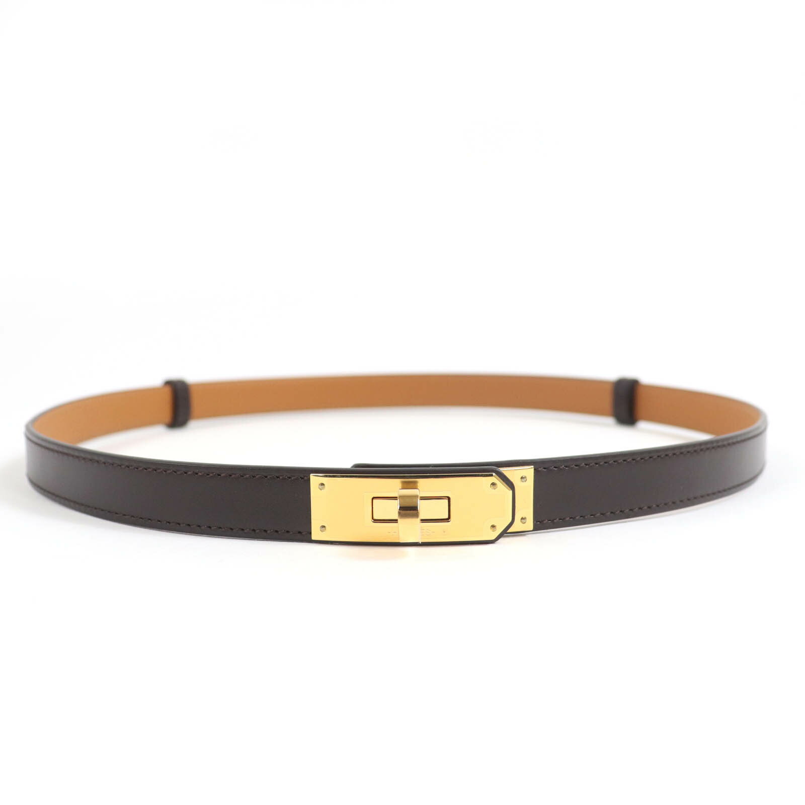 未使用品☆HERMES エルメス ケリー18 ヴォースイフト ショコラ/ゴールド ゴールド金具 ケリーバックル ベルト K刻印 フランス製 レディース【中古】