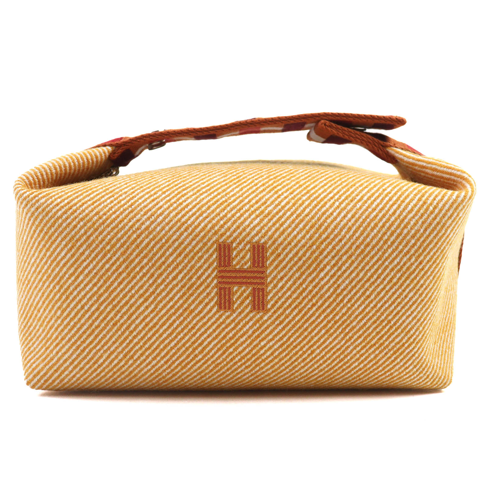 未使用品△HERMES エルメス ブリッド ア ブラック PM オ・カレ ウール100％ フォーブ オレンジ シルバー金具 Hロゴ ハンドバック ポーチ フランス製 レディース【中古】