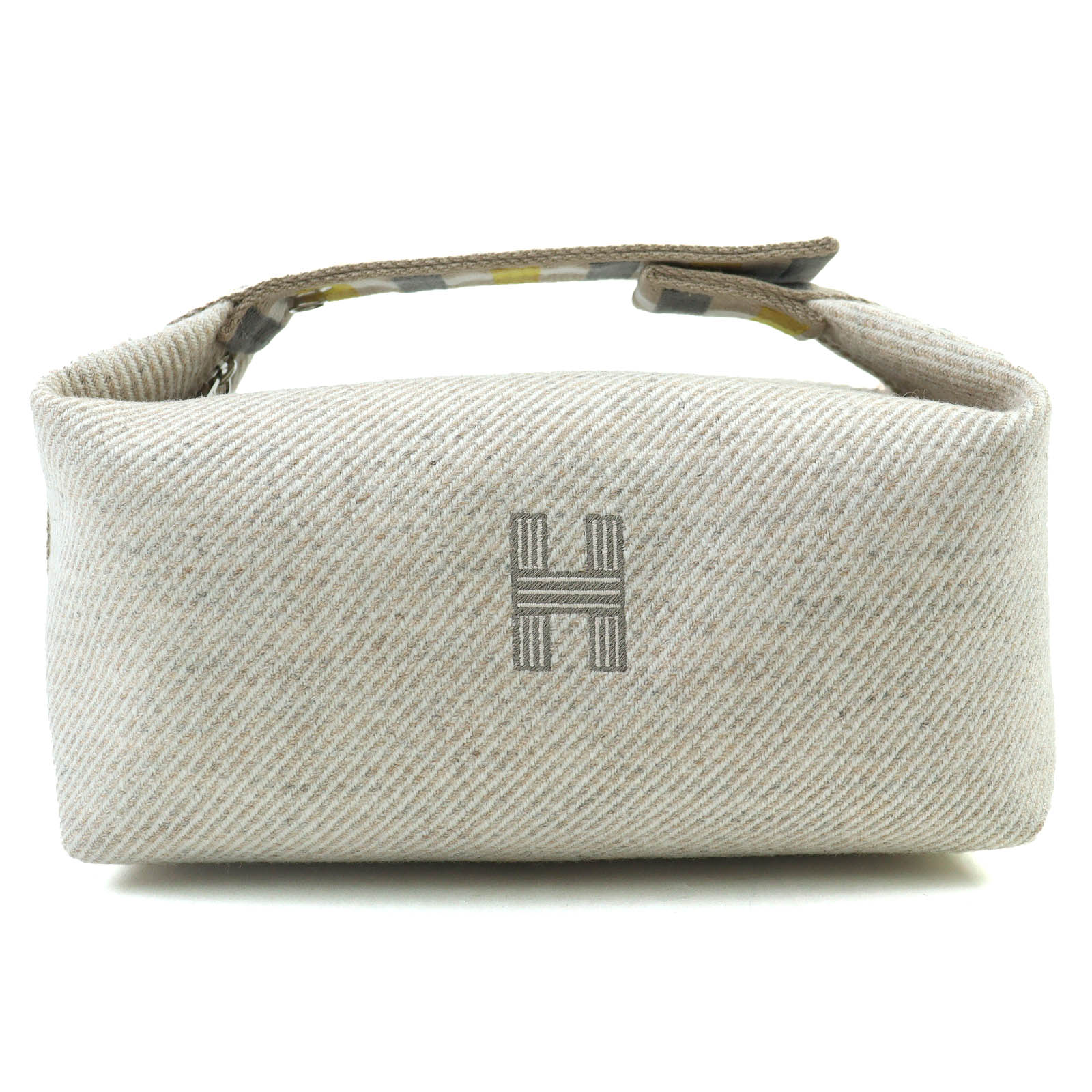 未使用品△HERMES エルメス ブリッド ア ブラック PM オ カレ ウール100％ セーグル シルバー金具 セリエボタン ハンドバッグ ポーチ フランス製 レディース【中古】