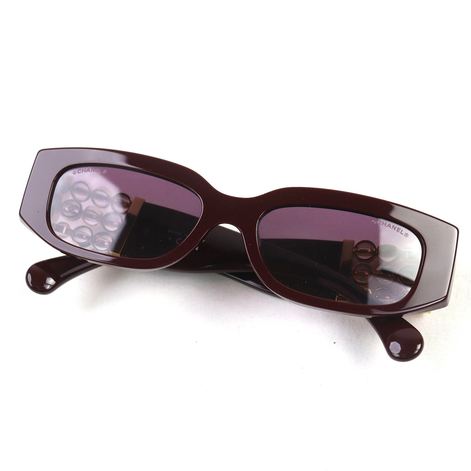 極美品△CHANEL シャネル 5544-A ココマーク オーバル シェイプ アイウェア サングラス バーガンディ ゴールド 53□17 140 デモレンズ イタリア製 レディース【中古】