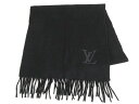 【中古】美品▽ルイヴィトンエシャルプ ジェラム LVロゴ入り カシミヤ100% フリンジ付き マフラー ブラック イタリア製 正規品