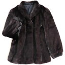【中古】毛並み極美品▼MINK ミンク 本毛皮コート ダークブラウン×ブラック 大きめサイズ15号 毛質艶やか・柔らか◎