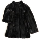【中古】極美品▼MOONBAT MINK ムーンバット ミンク 逆毛切替 ストライプ 本毛皮コート ダークブラウン(ブラックに近い) 艶やか・柔らか◎