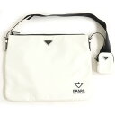 【中古】良品▽ 21年現行モデル プラダ 2VH121 Re Nylon×サフィアーノレザー ポーチ付き ショルダーバッグ オフホワイト イタリア製