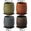 植木鉢・カーム・ボール20・受け皿付き・4個セット(全高20.3cm×直径20.5cm)(釉薬陶器/陶器鉢)(艶あり)(底穴あり)(プランター/ポット)(園芸/ガーデニング)
