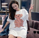 Tシャツ レディース 韓国ファッション 半袖 おしゃれ 綿 ゆったり 刺繍 [K](T)