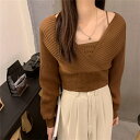 ツーピース パフスリーブ デザイン ニットトップス(T)