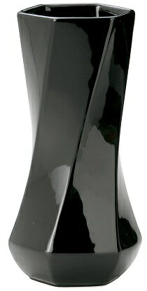 陶器フラワーベース 六角ツイスト ブラック 黒 小 花器 花瓶