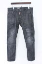 ディースクエアード/DSQUARED2 【16AW】【S71LB0166 TIDY BIKER JEAN】名誉パッチダメージ・コーティング加工ストレッチデニムパンツ(50/ブラック)【BS99】【メンズ】【706081】【中古】【P】bb51#rinkan*S