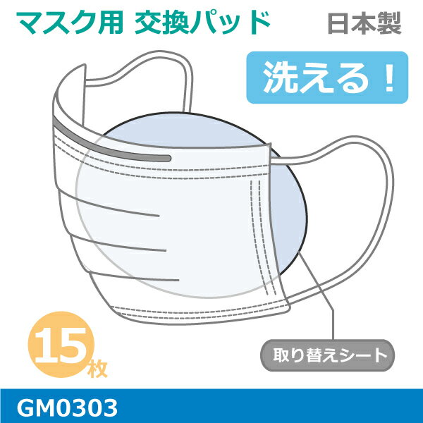 洗える マスク取り替えパッド3パック（5枚入りx3）日本製　抗菌 防臭カラー：ベージュ肺炎かん菌、ぶどう球菌の増殖を抑えるメール便発送可能GM0303マスク フィルター交換 取り替えシートマスク熱中症対策