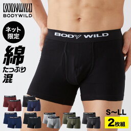 新色登場！ グンゼ ボクサーパンツ 2枚組 ネット限定 メンズ 前開き ボクサーブリーフ 2枚セット ロゴ 綿 コットン 紳士 前あき パンツ 2P 男性 下着 伸びる 小さいサイズ シンプル 無地 ボディワイルド <strong>BODY</strong> <strong>WILD</strong> BWB0802 S-LL