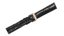 腕時計 ベルト 19mm 黒 ピンインバックル ピンクゴールド ARSIS カーフ 牛革 クロコダイル型押し 交換用工具付属