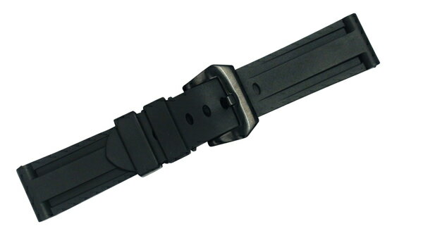 パネライ PANERAI 対応 腕時計 ベルト 24mm ラバー 黒 PR01BK バックルタイプ 黒 フィッシュテールバックル バンド 交換工具 付属社外品