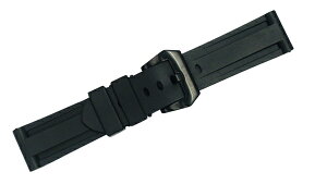 パネライ PANERAI 対応 腕時計 ベルト 24mm ラバー 黒 PR01BK バックルタイプ 黒 フィッシュテールバックル バンド 交換工具 付属社外品