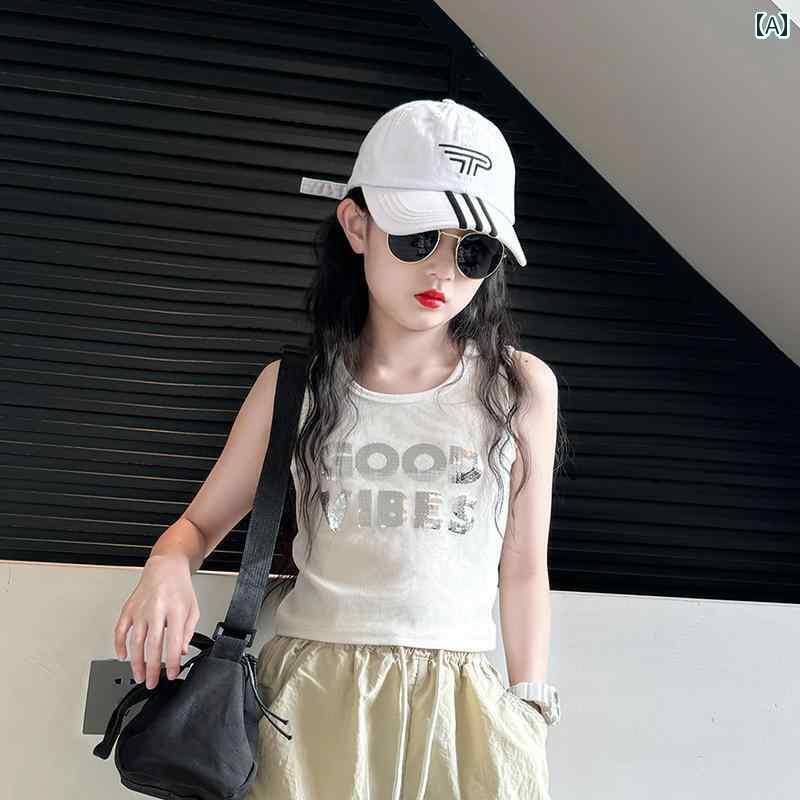 キッズ キャミソール タンクトップ 女の子用 キャミソール ベスト 夏 2025新 スタイル 子供用 ノースリーブ Tシャツ 大きいサイズ 夏用 薄手 白 トップス