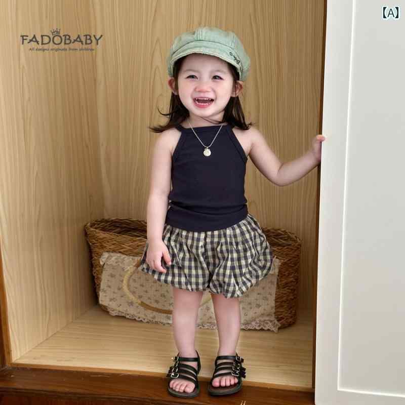 キッズ キャミソール タンクトップ 女の子用 ホルターネック サスペンダー トップス 2025夏 子供用 マルチ カラー ノースリーブベスト ベビー 夏服