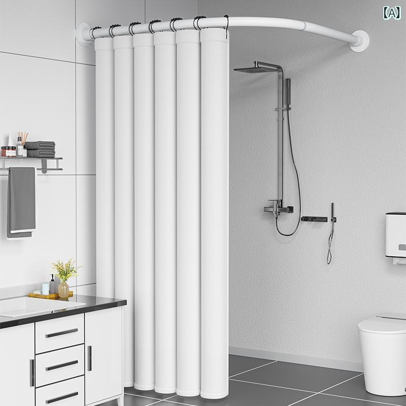 浴室用 シャワーカーテン おしゃれ パンチ フリー カーブ シャワー カーテン ロッド セット バス ルーム マルチ カラー L 字型 トイレ 扇形