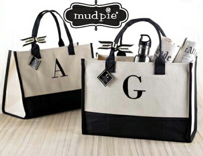 【即納】【送料無料】Mud Pie Initial Canvas Bag マッドパイ イニシャルトートマッドパイ　イニシャル キャンバスバッグmari&k